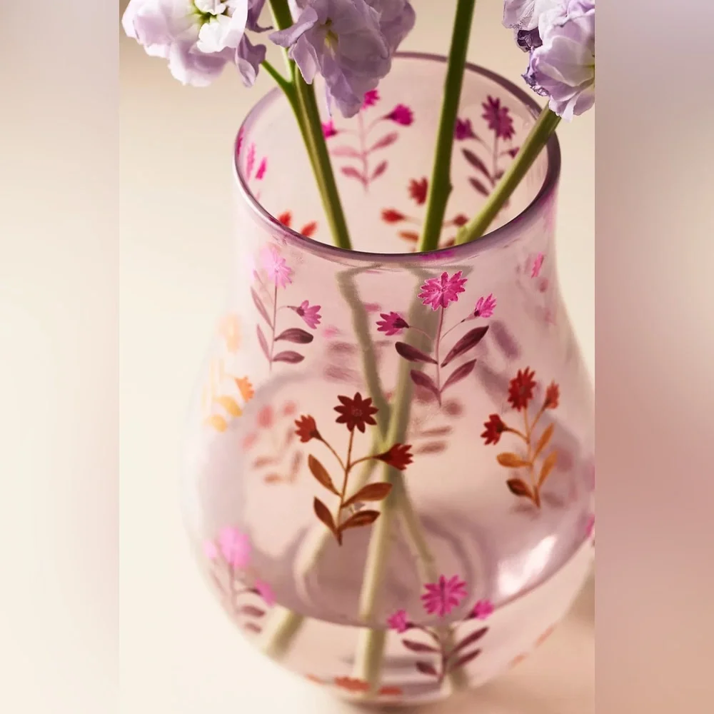 Anthropologie JOANNE FLORAL GLASS VASE Style No.  4554G934AA Lilac/Pink Tall